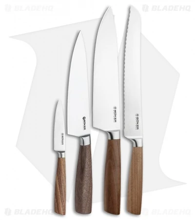 Boker Core 5-Piece Kitchen Knife Set Walnut Wood W/ Freedom Rod Block 3 Boker Core 5-Piece Kitchen Knife Set Walnut Wood W/ Freedom Rod Block