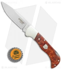 Boker Folding Hunter 1674 Lockback Knife Amboina Root Wood (3" Satin) 113135 -Boker Boker Hunter ambonia Root Wood BHQ 77325 er bottlecap
