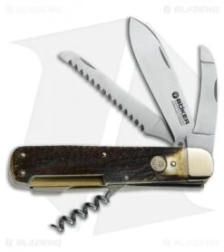 Boker Hunters Quadro Pocket Knife 4.375" Jigged Stag CPM-CruWear (110649)