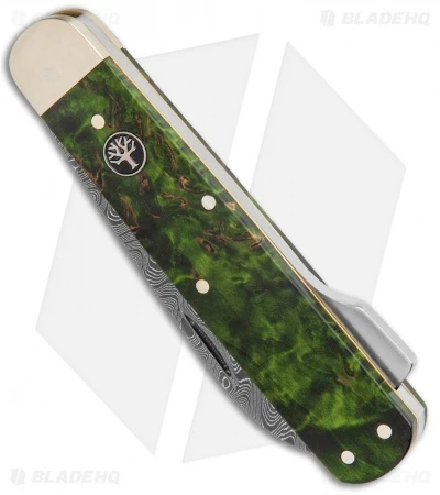 Boker Hunting Knife Mono Lockback Knife Green Curly Birch (3.25" Damascus) 4 Boker Hunting Knife Mono Lockback Knife Green Curly Birch (3.25" Damascus) - Image 2