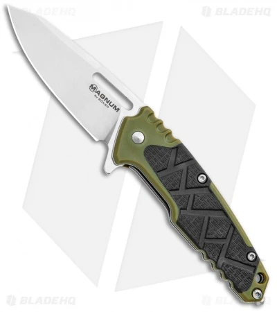 Boker Magnum Enok Frame Lock Knife Black/OD Green FRP (2.6" Satin) 01MB232 3 Boker Magnum Enok Frame Lock Knife Black/OD Green FRP (2.6" Satin) 01MB232