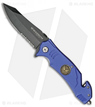 Boker Air Force Rescue Flipper Liner Lock Knife Blue (3.375" Black Serr) 01LL473 3 Boker Air Force Rescue Flipper Liner Lock Knife Blue (3.375" Black Serr) 01LL473