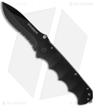 Boker Magnum Black Spear Point Liner Lock Knife (3.875" Black Serr) 01RY247 3 Boker Magnum Black Spear Point Liner Lock Knife (3.875" Black Serr) 01RY247
